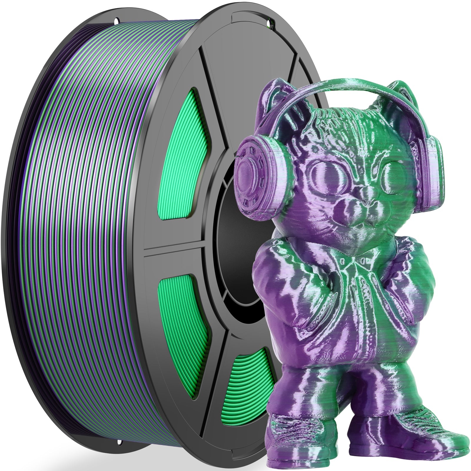 iWish3D Silk PLA 3D Printer Filament, Silk Dual Color Purple Green PLA Filament 1.75+/-0.03mm, Shiny Coextrusion PLA Filament, Color Change 3D Printing Filament 1KG/2.2lb